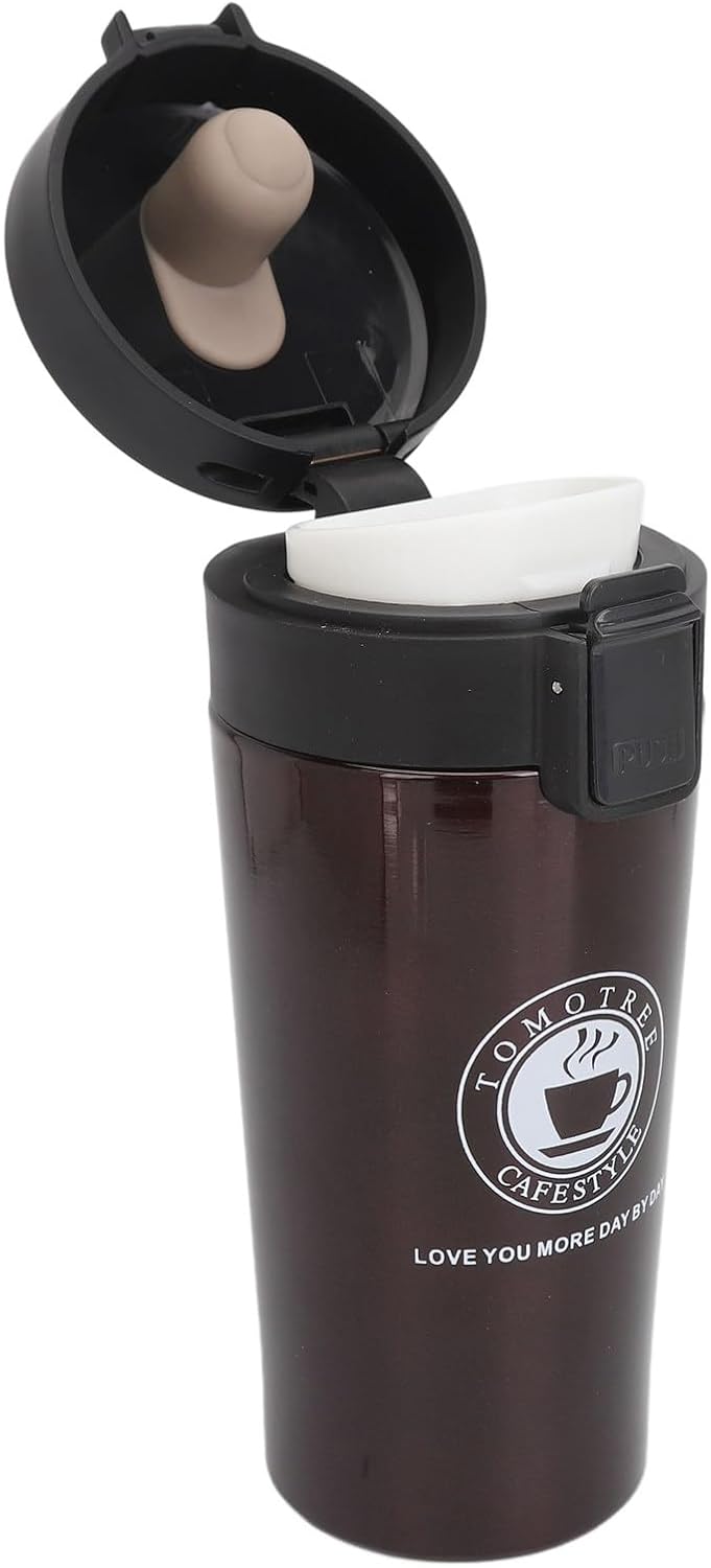 Insulated Coffee Cup with Snap Flip Lid and Portable Design, Eleg Stainl Steel 380ml Travel Mug for Hot Drinks, Red (380ml)