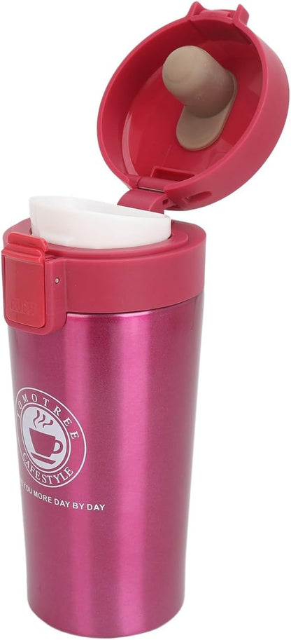 Insulated Coffee Cup with Snap Flip Lid and Portable Design, Eleg Stainl Steel 380ml Travel Mug for Hot Drinks, Red (380ml)