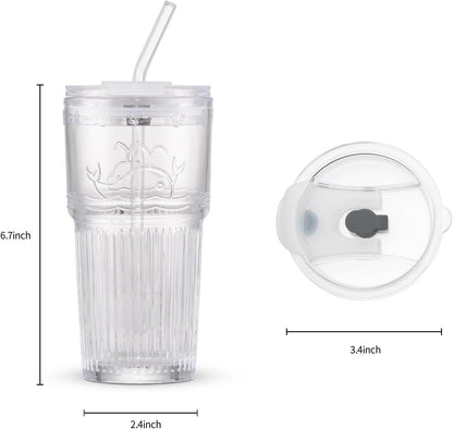 16oz Glass With Lid And Straw, Transparent Travel Iced Coffee Cup, Suitable For Water, Coffee, Tea, Beverages, Home, Office, Outdoor Use-Whale Cup