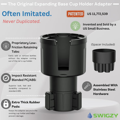 Car Cup Holder Expander, Water Bottle Adapter Extender Insert, Black
