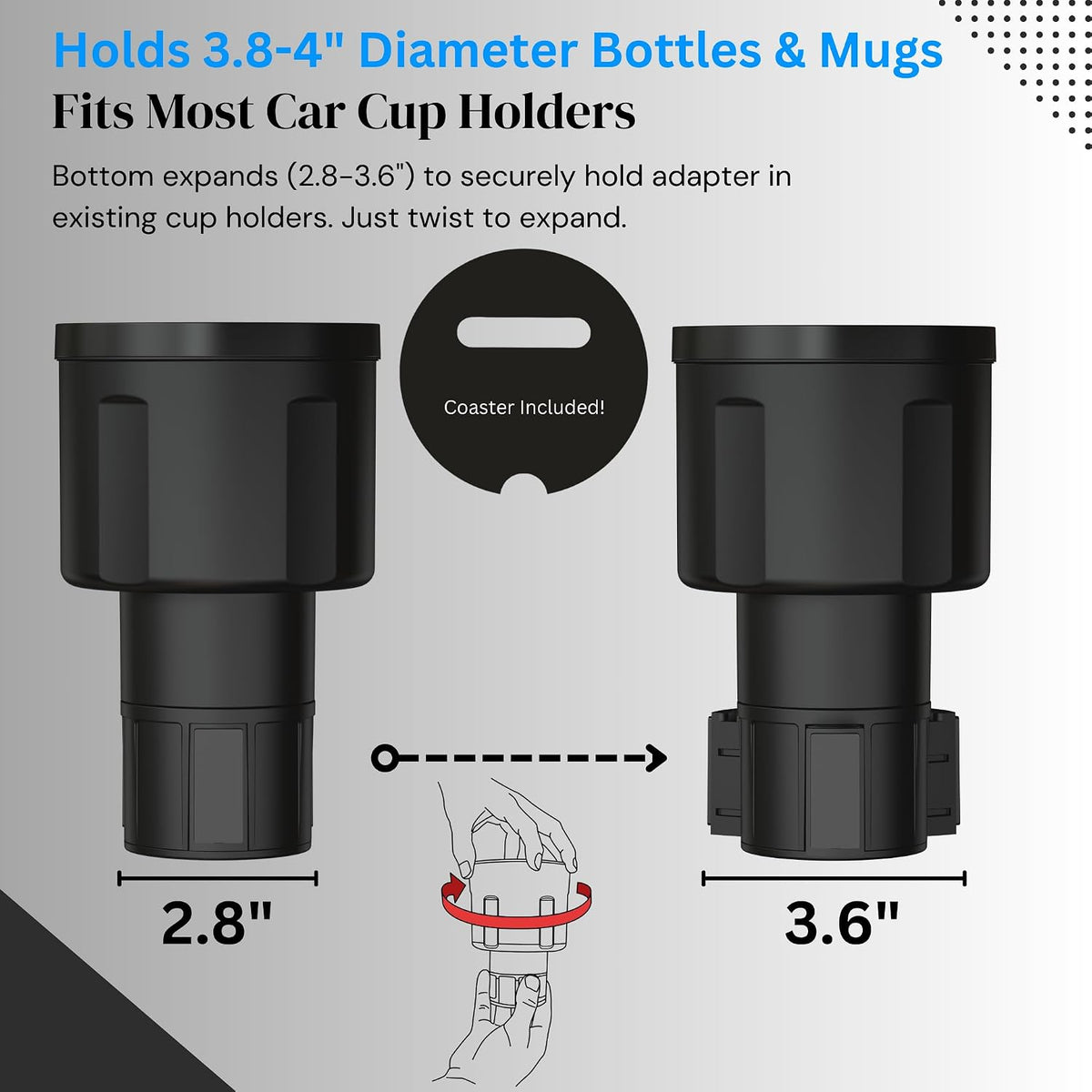 Car Cup Holder Expander, Water Bottle Adapter Extender Insert, Black