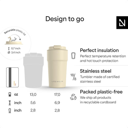 LARS NYSØM Thermo Coffee Mug to go 17oz | Travel Mug 0.5 Liter with Insulation | Silicone grip base | Leak Proof Stainless Steel Tumbler for Coffee and Tea on the Go (Powder Midnight Blue, 17oz)