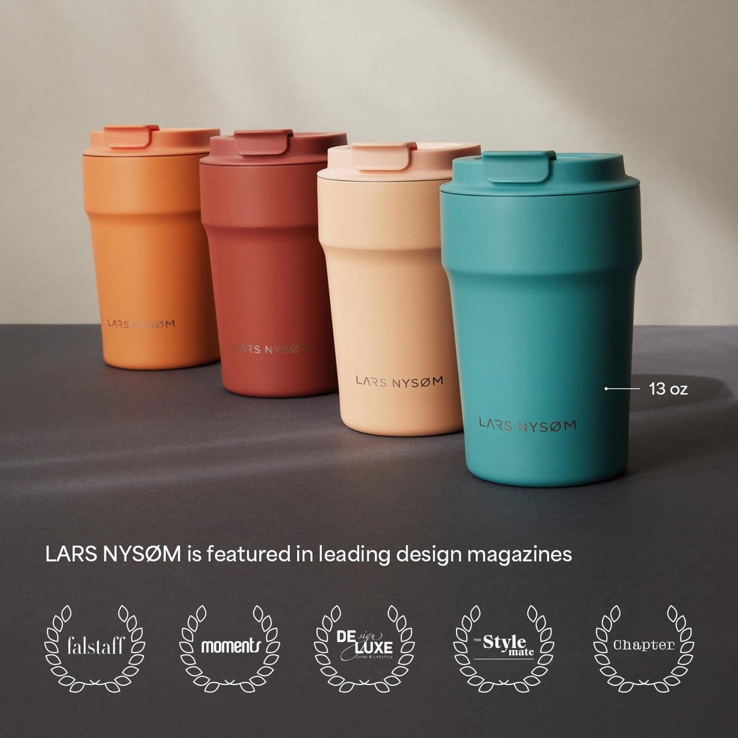 LARS NYSØM Thermo Coffee Mug to go 17oz | Travel Mug 0.5 Liter with Insulation | Silicone grip base | Leak Proof Stainless Steel Tumbler for Coffee and Tea on the Go (Powder Midnight Blue, 17oz)