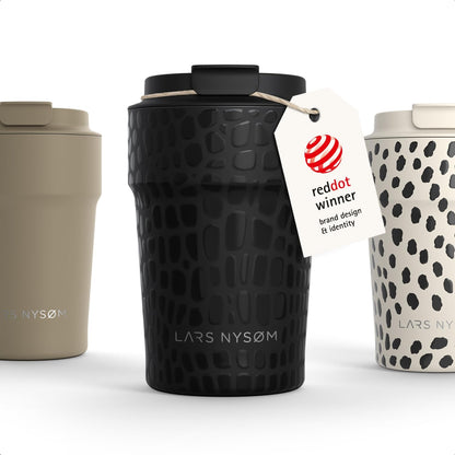 LARS NYSØM Thermo Coffee Mug to go 17oz | Travel Mug 0.5 Liter with Insulation | Silicone grip base | Leak Proof Stainless Steel Tumbler for Coffee and Tea on the Go (Powder Midnight Blue, 17oz)