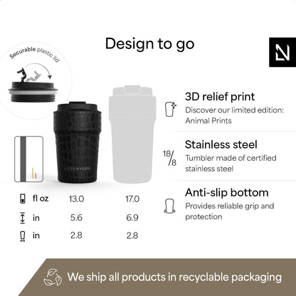 LARS NYSØM Thermo Coffee Mug to go 17oz | Travel Mug 0.5 Liter with Insulation | Silicone grip base | Leak Proof Stainless Steel Tumbler for Coffee and Tea on the Go (Powder Midnight Blue, 17oz)