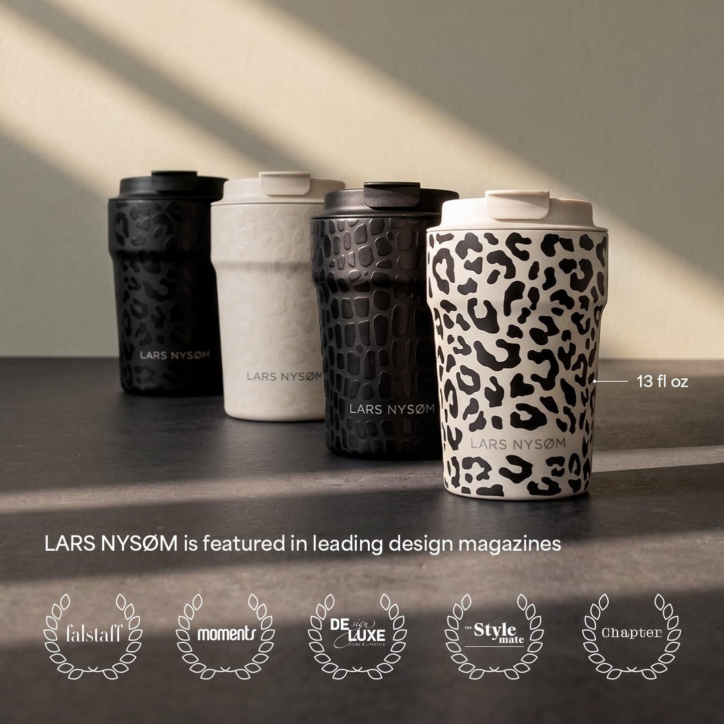 LARS NYSØM Thermo Coffee Mug to go 17oz | Travel Mug 0.5 Liter with Insulation | Silicone grip base | Leak Proof Stainless Steel Tumbler for Coffee and Tea on the Go (Powder Midnight Blue, 17oz)
