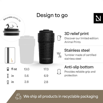 LARS NYSØM Thermo Coffee Mug to go 17oz | Travel Mug 0.5 Liter with Insulation | Silicone grip base | Leak Proof Stainless Steel Tumbler for Coffee and Tea on the Go (Powder Midnight Blue, 17oz)