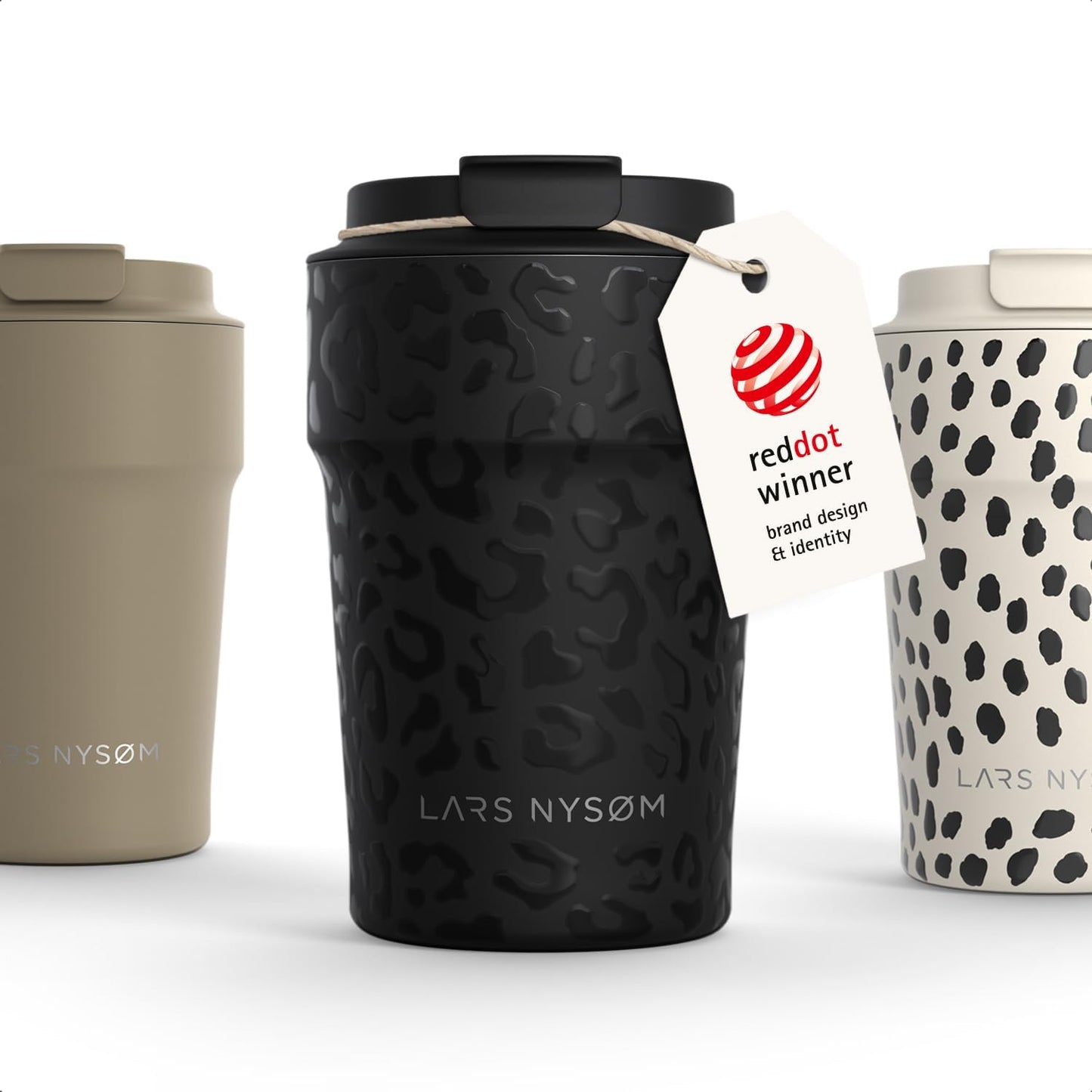 LARS NYSØM Thermo Coffee Mug to go 17oz | Travel Mug 0.5 Liter with Insulation | Silicone grip base | Leak Proof Stainless Steel Tumbler for Coffee and Tea on the Go (Powder Midnight Blue, 17oz)