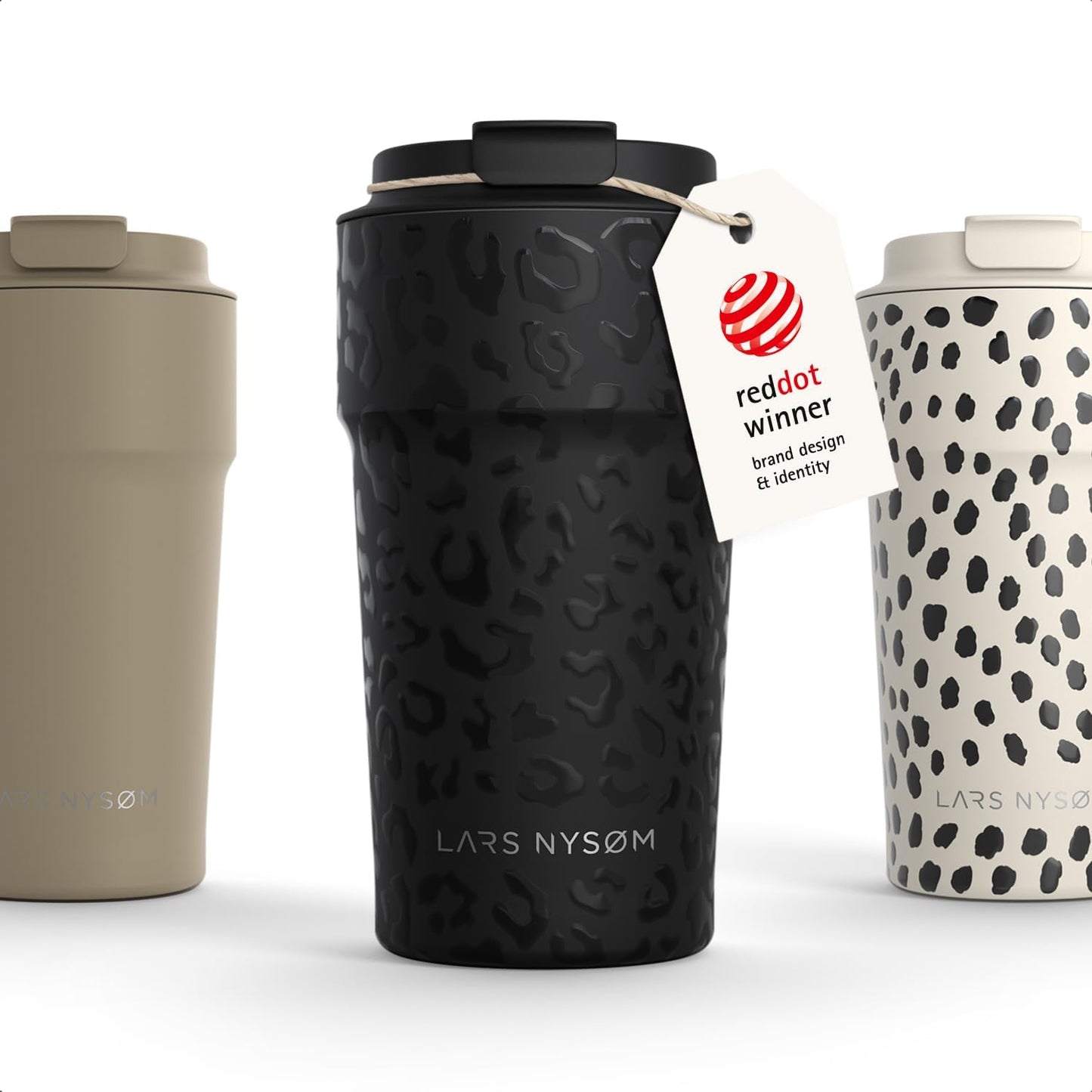 LARS NYSØM Thermo Coffee Mug to go 17oz | Travel Mug 0.5 Liter with Insulation | Silicone grip base | Leak Proof Stainless Steel Tumbler for Coffee and Tea on the Go (Powder Midnight Blue, 17oz)