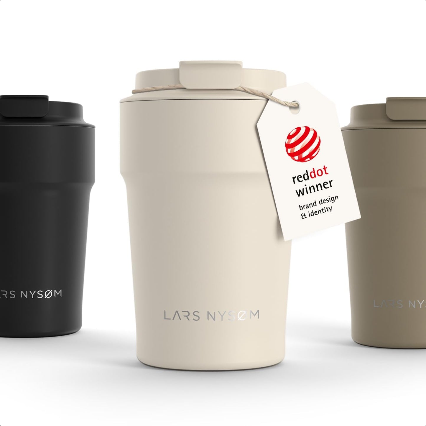 LARS NYSØM Thermo Coffee Mug to go 17oz | Travel Mug 0.5 Liter with Insulation | Silicone grip base | Leak Proof Stainless Steel Tumbler for Coffee and Tea on the Go (Powder Midnight Blue, 17oz)