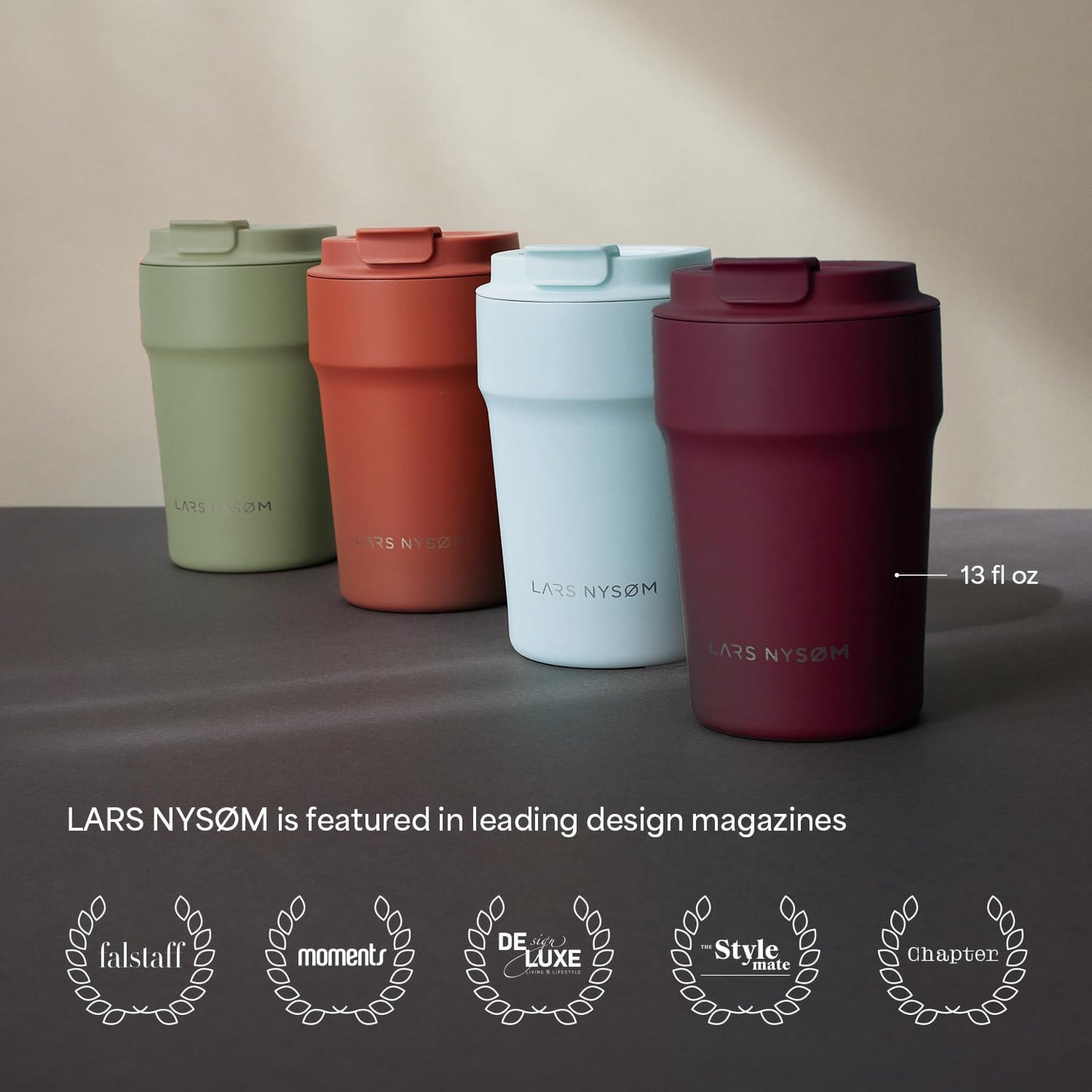 LARS NYSØM Thermo Coffee Mug to go 17oz | Travel Mug 0.5 Liter with Insulation | Silicone grip base | Leak Proof Stainless Steel Tumbler for Coffee and Tea on the Go (Powder Midnight Blue, 17oz)