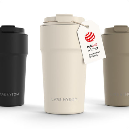 LARS NYSØM Thermo Coffee Mug to go 17oz | Travel Mug 0.5 Liter with Insulation | Silicone grip base | Leak Proof Stainless Steel Tumbler for Coffee and Tea on the Go (Powder Midnight Blue, 17oz)