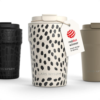 LARS NYSØM Thermo Coffee Mug to go 17oz | Travel Mug 0.5 Liter with Insulation | Silicone grip base | Leak Proof Stainless Steel Tumbler for Coffee and Tea on the Go (Powder Midnight Blue, 17oz)