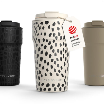 LARS NYSØM Thermo Coffee Mug to go 17oz | Travel Mug 0.5 Liter with Insulation | Silicone grip base | Leak Proof Stainless Steel Tumbler for Coffee and Tea on the Go (Powder Midnight Blue, 17oz)