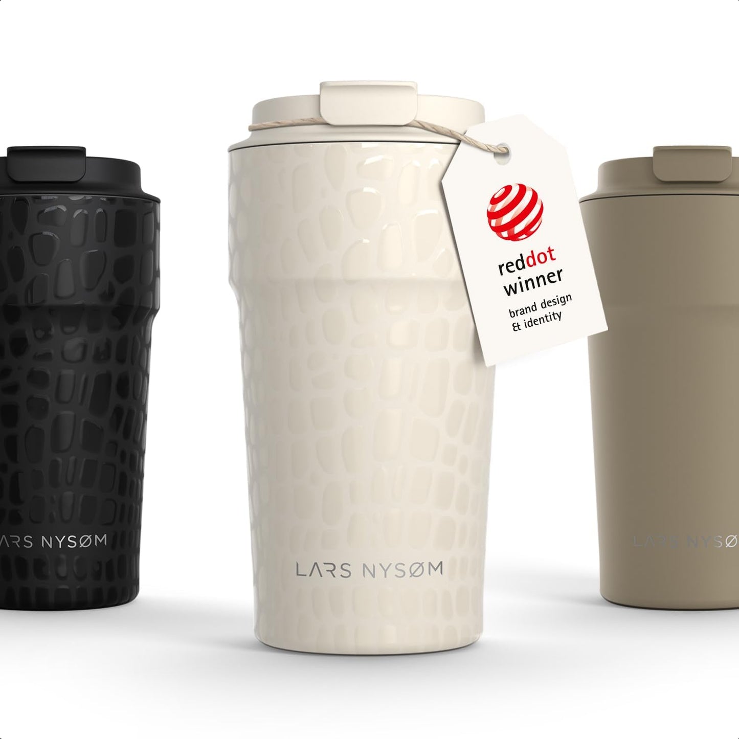LARS NYSØM Thermo Coffee Mug to go 17oz | Travel Mug 0.5 Liter with Insulation | Silicone grip base | Leak Proof Stainless Steel Tumbler for Coffee and Tea on the Go (Powder Midnight Blue, 17oz)