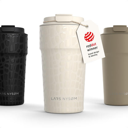 LARS NYSØM Thermo Coffee Mug to go 17oz | Travel Mug 0.5 Liter with Insulation | Silicone grip base | Leak Proof Stainless Steel Tumbler for Coffee and Tea on the Go (Powder Midnight Blue, 17oz)