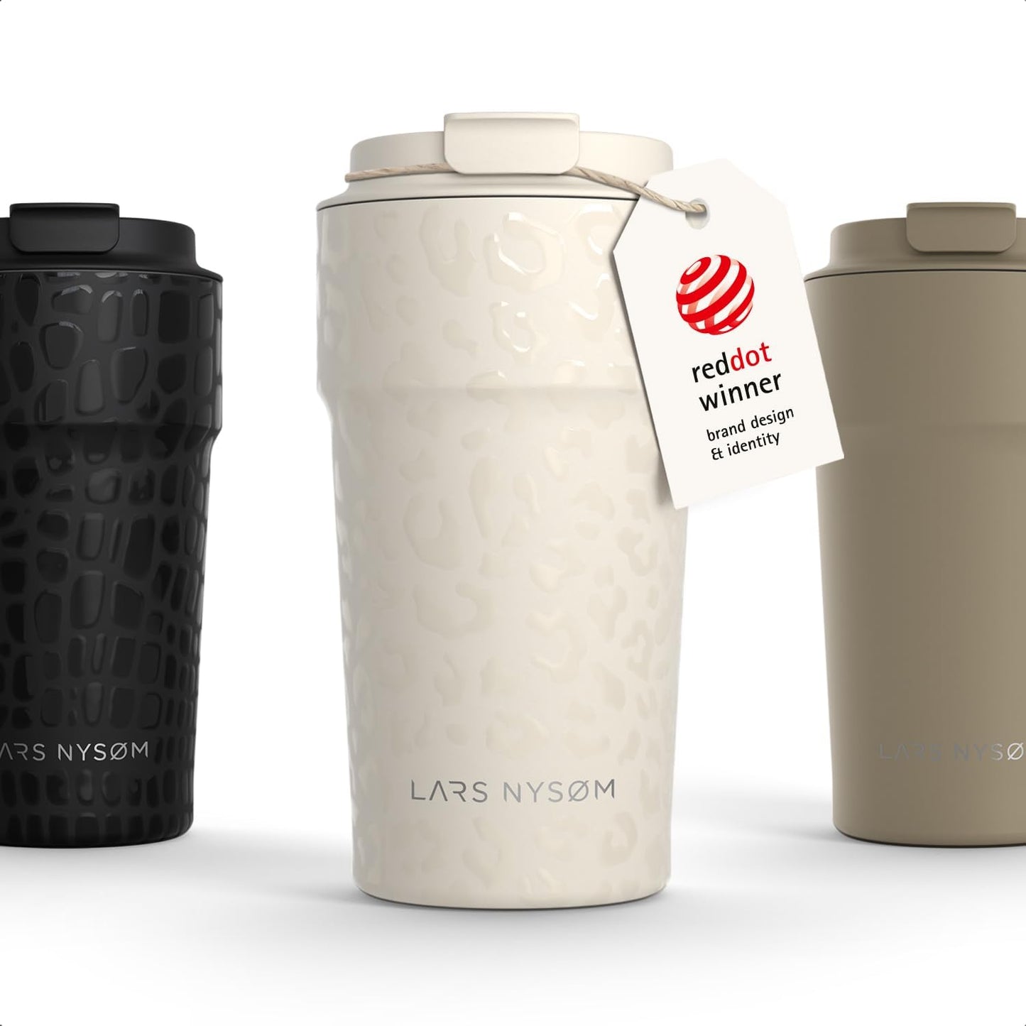 LARS NYSØM Thermo Coffee Mug to go 17oz | Travel Mug 0.5 Liter with Insulation | Silicone grip base | Leak Proof Stainless Steel Tumbler for Coffee and Tea on the Go (Powder Midnight Blue, 17oz)