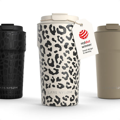 LARS NYSØM Thermo Coffee Mug to go 17oz | Travel Mug 0.5 Liter with Insulation | Silicone grip base | Leak Proof Stainless Steel Tumbler for Coffee and Tea on the Go (Powder Midnight Blue, 17oz)