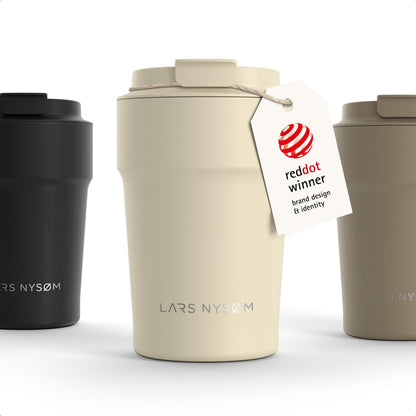 LARS NYSØM Thermo Coffee Mug to go 17oz | Travel Mug 0.5 Liter with Insulation | Silicone grip base | Leak Proof Stainless Steel Tumbler for Coffee and Tea on the Go (Powder Midnight Blue, 17oz)