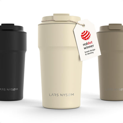 LARS NYSØM Thermo Coffee Mug to go 17oz | Travel Mug 0.5 Liter with Insulation | Silicone grip base | Leak Proof Stainless Steel Tumbler for Coffee and Tea on the Go (Powder Midnight Blue, 17oz)