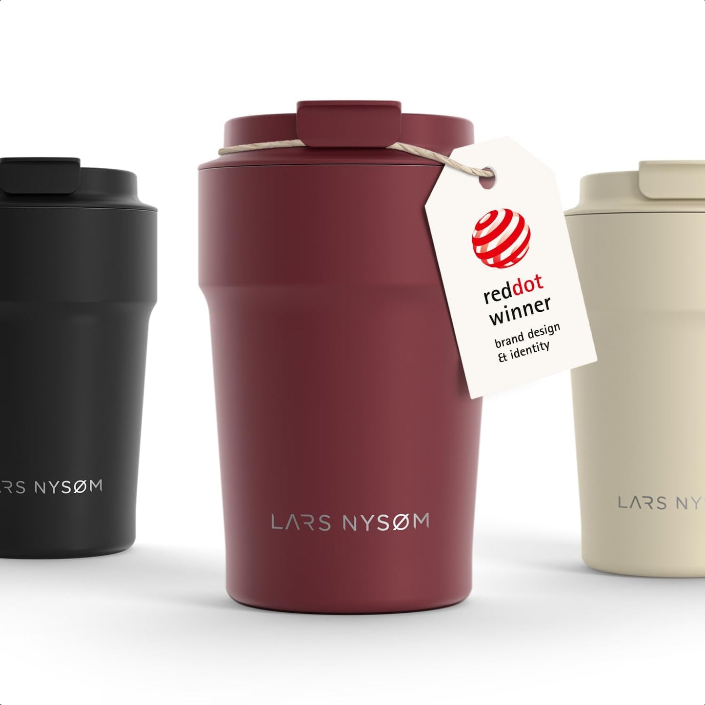 LARS NYSØM Thermo Coffee Mug to go 17oz | Travel Mug 0.5 Liter with Insulation | Silicone grip base | Leak Proof Stainless Steel Tumbler for Coffee and Tea on the Go (Powder Midnight Blue, 17oz)