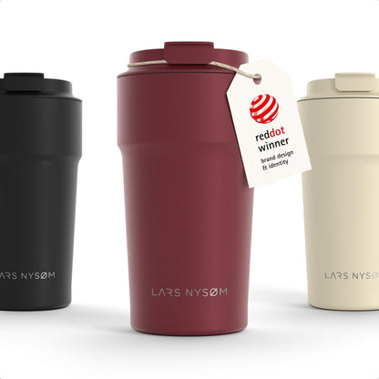 LARS NYSØM Thermo Coffee Mug to go 17oz | Travel Mug 0.5 Liter with Insulation | Silicone grip base | Leak Proof Stainless Steel Tumbler for Coffee and Tea on the Go (Powder Midnight Blue, 17oz)