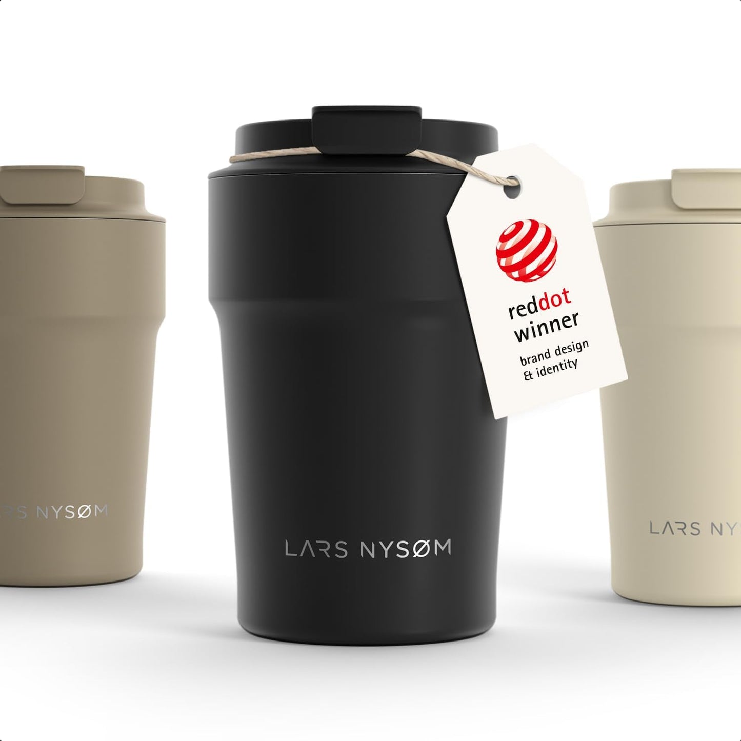 LARS NYSØM Thermo Coffee Mug to go 17oz | Travel Mug 0.5 Liter with Insulation | Silicone grip base | Leak Proof Stainless Steel Tumbler for Coffee and Tea on the Go (Powder Midnight Blue, 17oz)