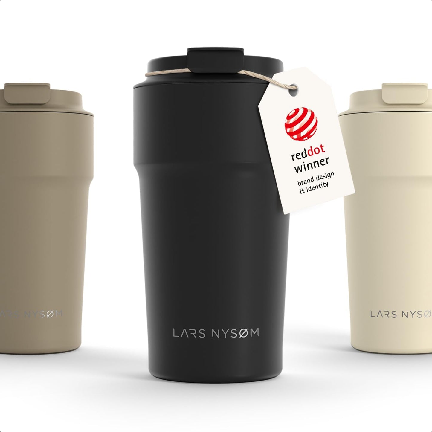 LARS NYSØM Thermo Coffee Mug to go 17oz | Travel Mug 0.5 Liter with Insulation | Silicone grip base | Leak Proof Stainless Steel Tumbler for Coffee and Tea on the Go (Powder Midnight Blue, 17oz)
