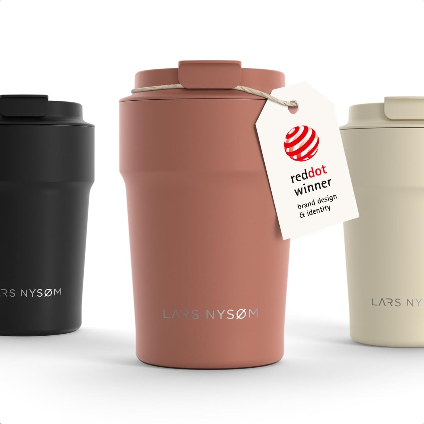 LARS NYSØM Thermo Coffee Mug to go 17oz | Travel Mug 0.5 Liter with Insulation | Silicone grip base | Leak Proof Stainless Steel Tumbler for Coffee and Tea on the Go (Powder Midnight Blue, 17oz)