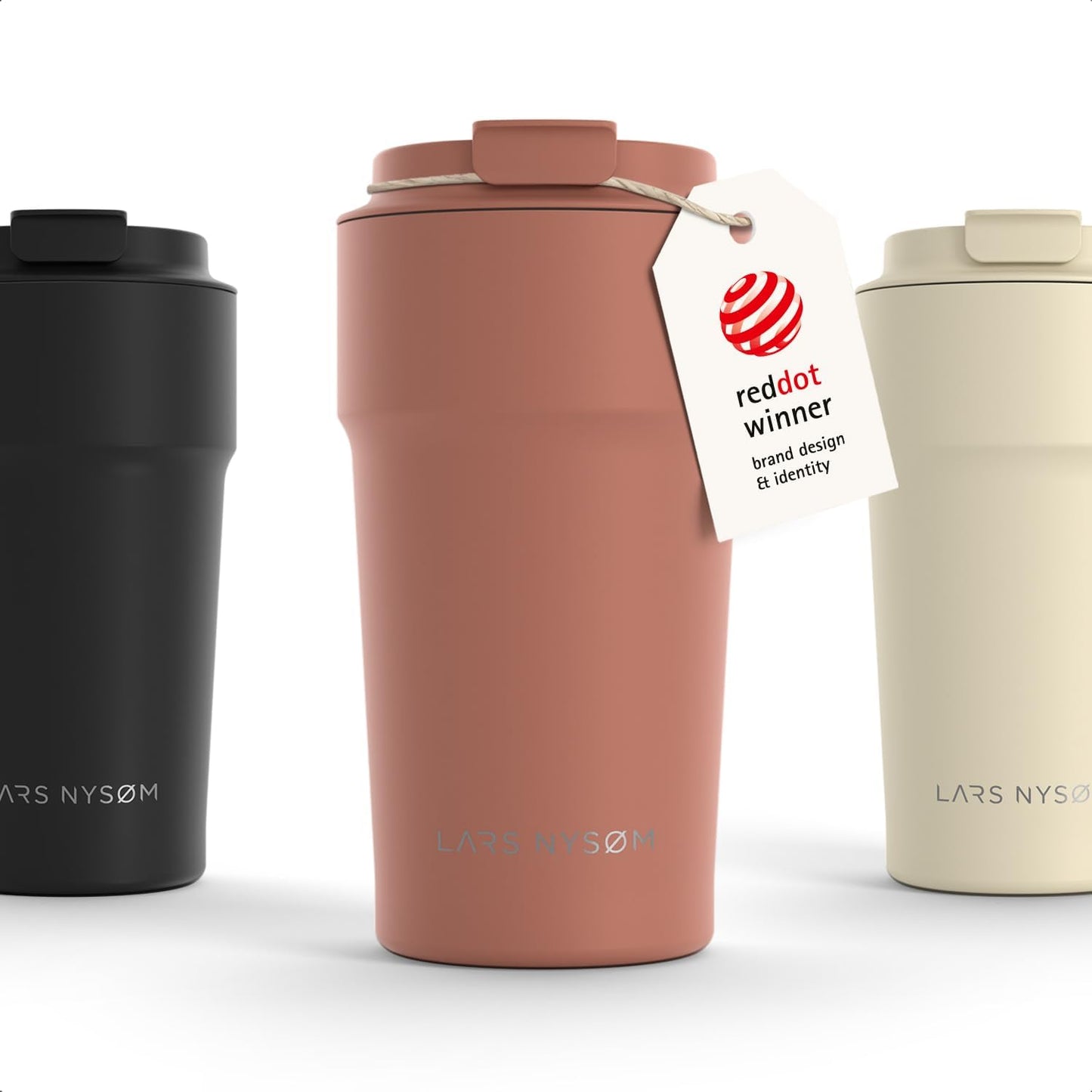 LARS NYSØM Thermo Coffee Mug to go 17oz | Travel Mug 0.5 Liter with Insulation | Silicone grip base | Leak Proof Stainless Steel Tumbler for Coffee and Tea on the Go (Powder Midnight Blue, 17oz)