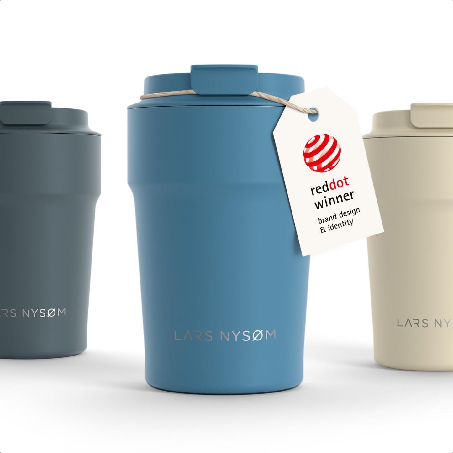 LARS NYSØM Thermo Coffee Mug to go 17oz | Travel Mug 0.5 Liter with Insulation | Silicone grip base | Leak Proof Stainless Steel Tumbler for Coffee and Tea on the Go (Powder Midnight Blue, 17oz)