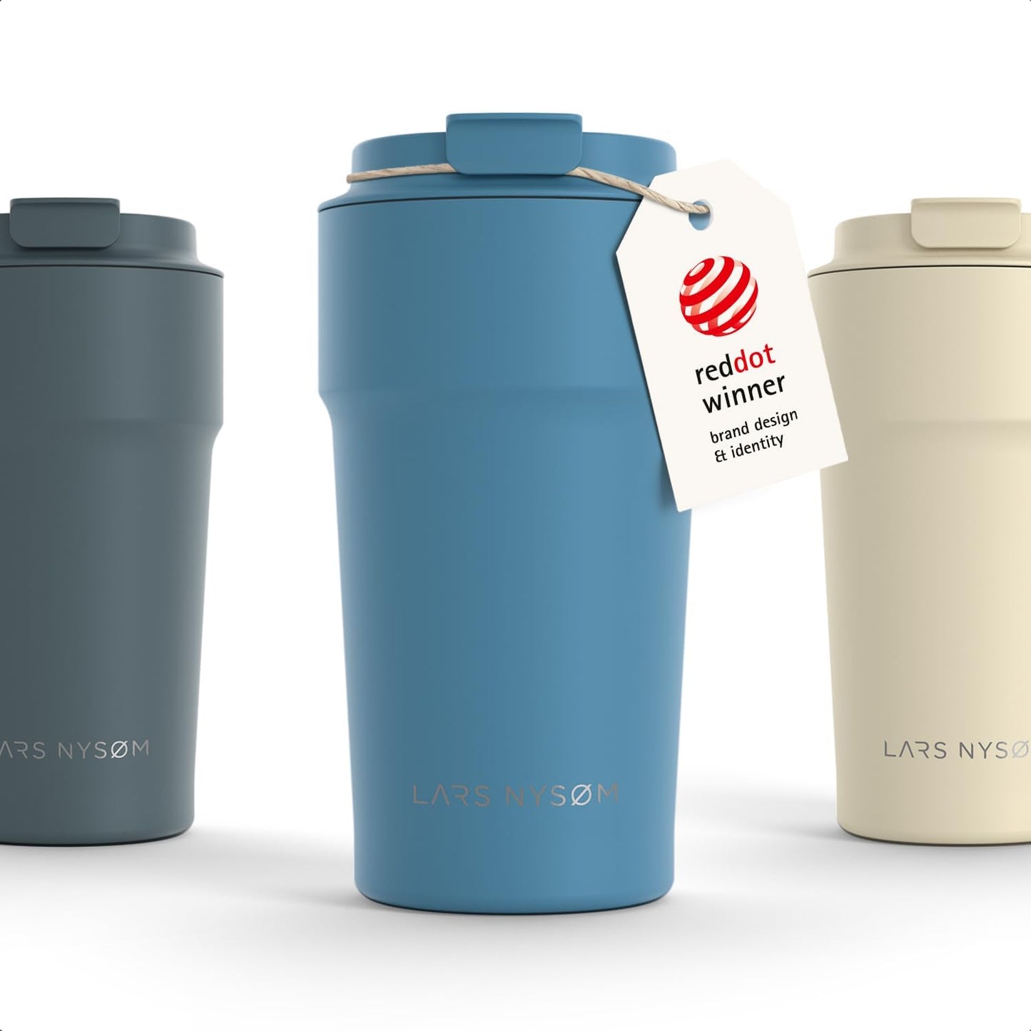 LARS NYSØM Thermo Coffee Mug to go 17oz | Travel Mug 0.5 Liter with Insulation | Silicone grip base | Leak Proof Stainless Steel Tumbler for Coffee and Tea on the Go (Powder Midnight Blue, 17oz)