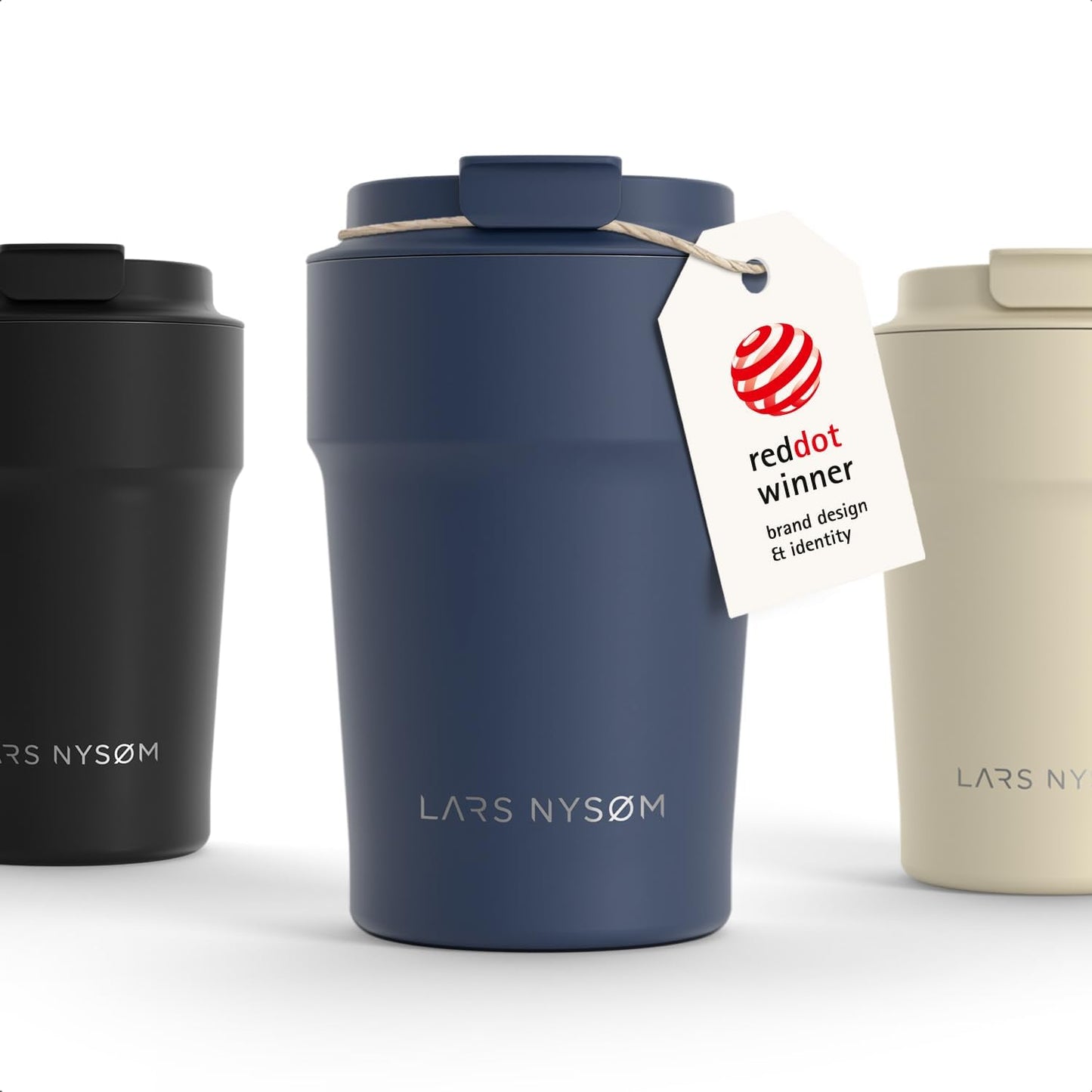 LARS NYSØM Thermo Coffee Mug to go 17oz | Travel Mug 0.5 Liter with Insulation | Silicone grip base | Leak Proof Stainless Steel Tumbler for Coffee and Tea on the Go (Powder Midnight Blue, 17oz)
