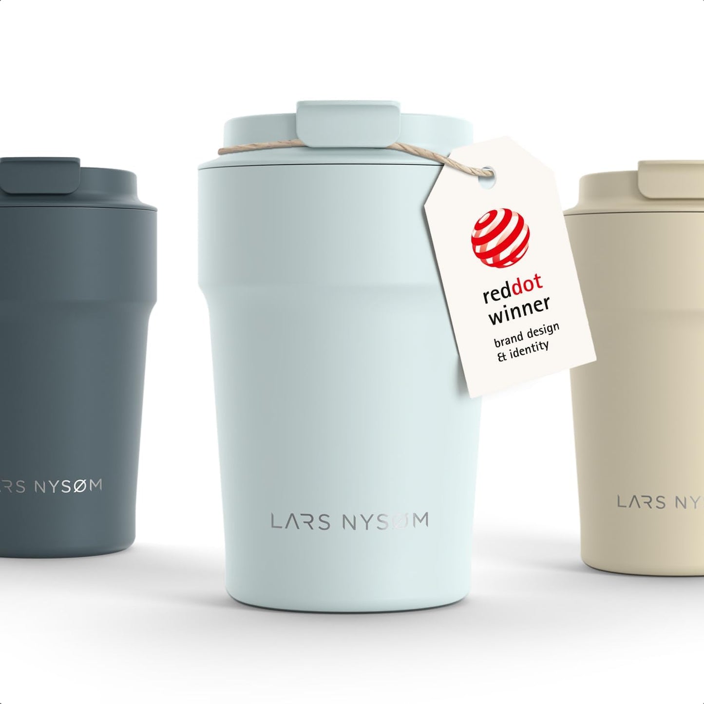 LARS NYSØM Thermo Coffee Mug to go 17oz | Travel Mug 0.5 Liter with Insulation | Silicone grip base | Leak Proof Stainless Steel Tumbler for Coffee and Tea on the Go (Powder Midnight Blue, 17oz)