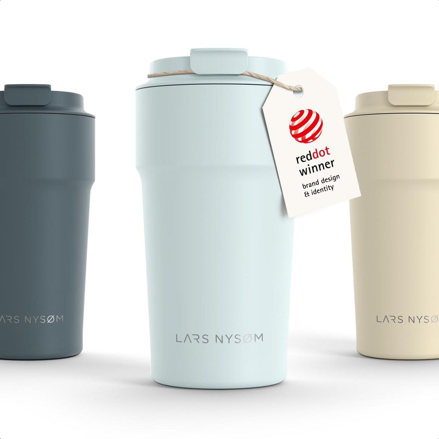LARS NYSØM Thermo Coffee Mug to go 17oz | Travel Mug 0.5 Liter with Insulation | Silicone grip base | Leak Proof Stainless Steel Tumbler for Coffee and Tea on the Go (Powder Midnight Blue, 17oz)