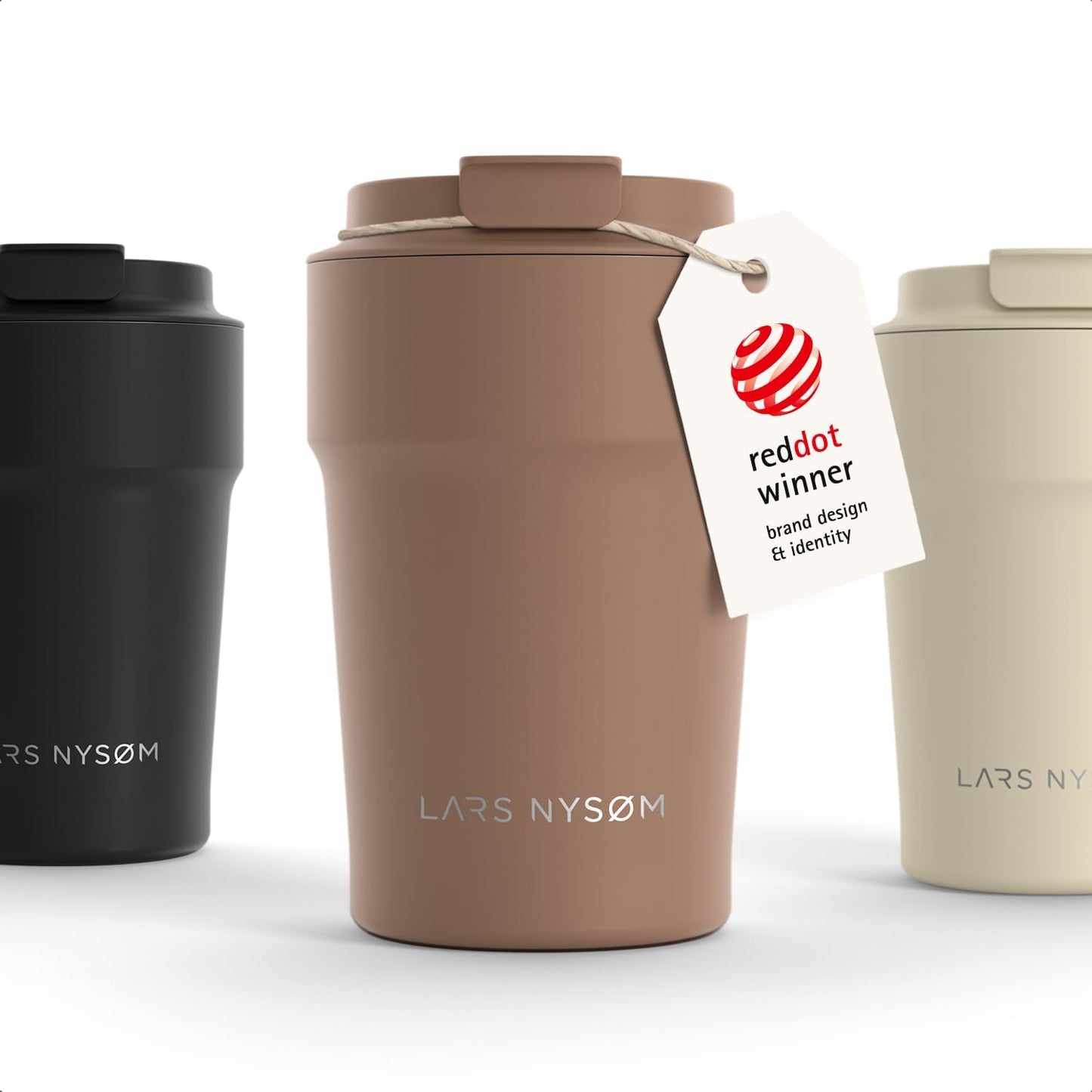 LARS NYSØM Thermo Coffee Mug to go 17oz | Travel Mug 0.5 Liter with Insulation | Silicone grip base | Leak Proof Stainless Steel Tumbler for Coffee and Tea on the Go (Powder Midnight Blue, 17oz)
