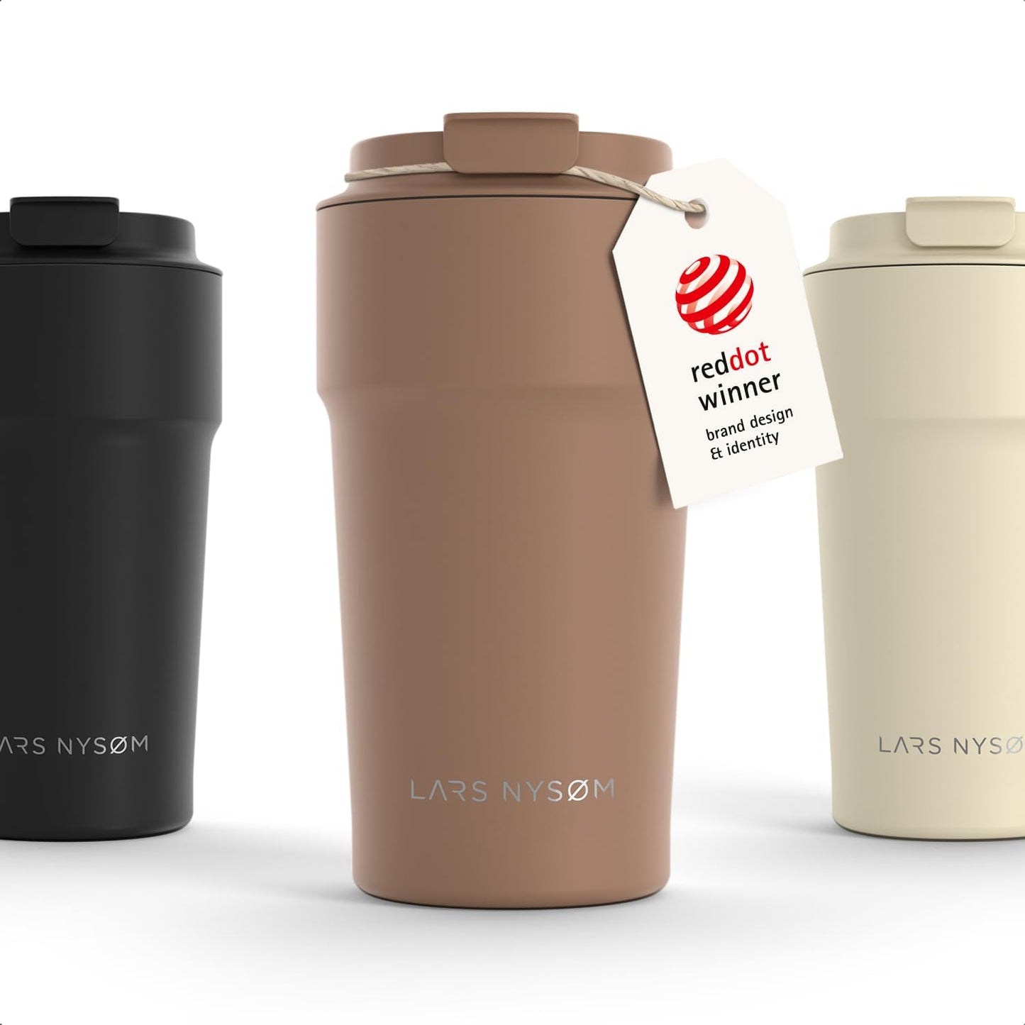 LARS NYSØM Thermo Coffee Mug to go 17oz | Travel Mug 0.5 Liter with Insulation | Silicone grip base | Leak Proof Stainless Steel Tumbler for Coffee and Tea on the Go (Powder Midnight Blue, 17oz)
