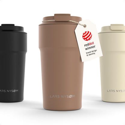 LARS NYSØM Thermo Coffee Mug to go 17oz | Travel Mug 0.5 Liter with Insulation | Silicone grip base | Leak Proof Stainless Steel Tumbler for Coffee and Tea on the Go (Powder Midnight Blue, 17oz)