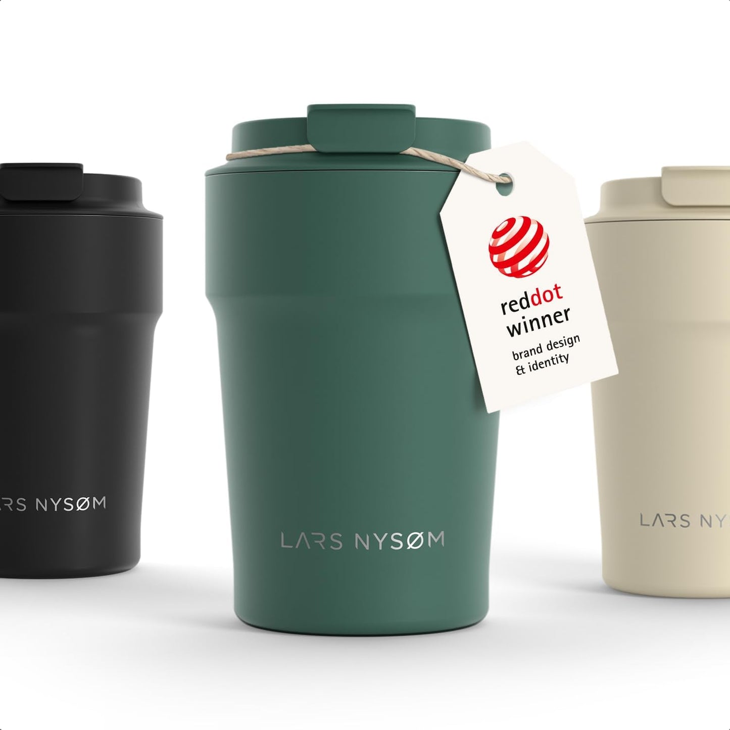 LARS NYSØM Thermo Coffee Mug to go 17oz | Travel Mug 0.5 Liter with Insulation | Silicone grip base | Leak Proof Stainless Steel Tumbler for Coffee and Tea on the Go (Powder Midnight Blue, 17oz)