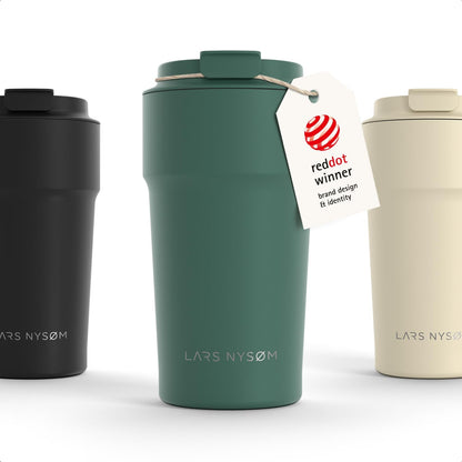 LARS NYSØM Thermo Coffee Mug to go 17oz | Travel Mug 0.5 Liter with Insulation | Silicone grip base | Leak Proof Stainless Steel Tumbler for Coffee and Tea on the Go (Powder Midnight Blue, 17oz)