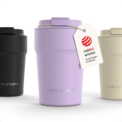 LARS NYSØM Thermo Coffee Mug to go 17oz | Travel Mug 0.5 Liter with Insulation | Silicone grip base | Leak Proof Stainless Steel Tumbler for Coffee and Tea on the Go (Powder Midnight Blue, 17oz)