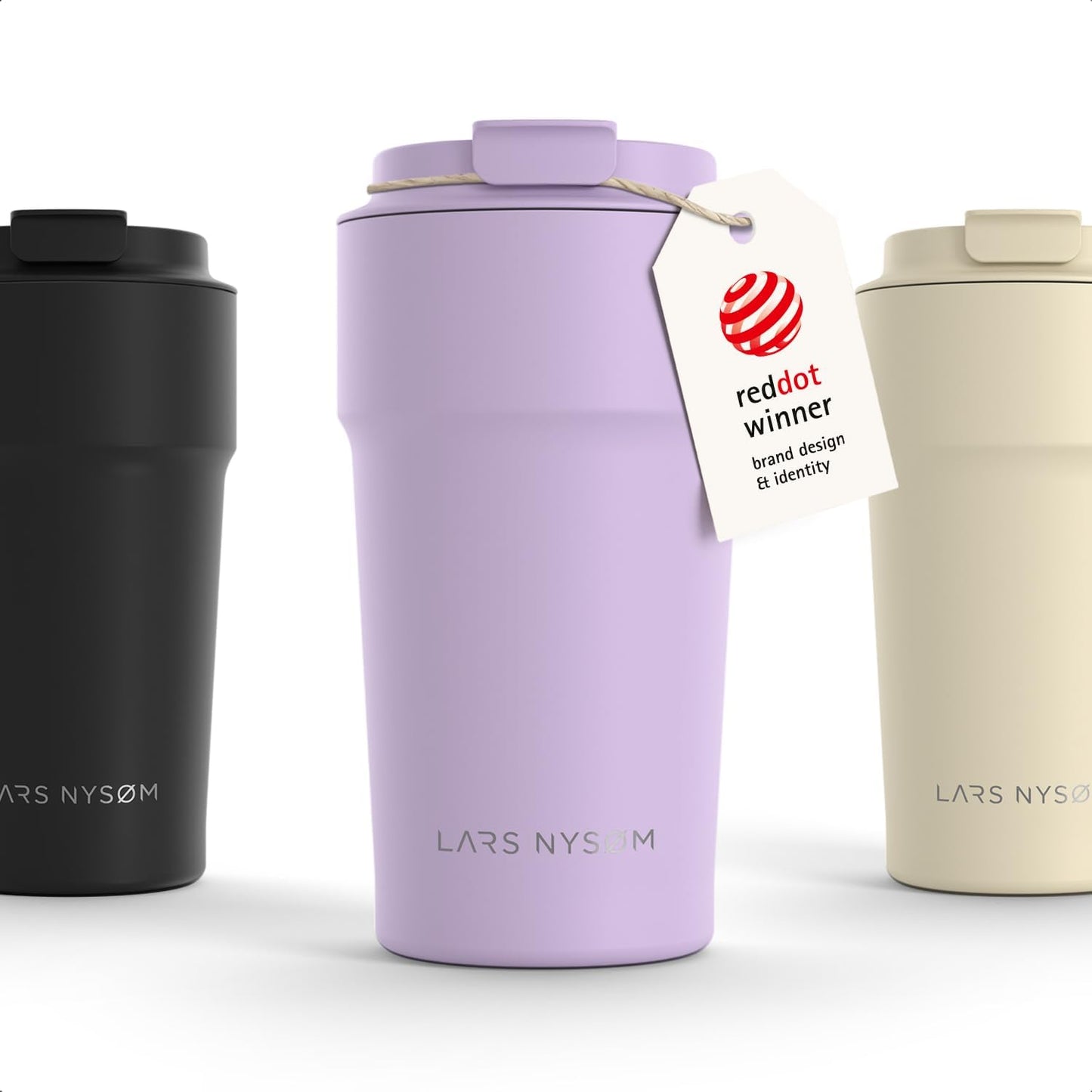 LARS NYSØM Thermo Coffee Mug to go 17oz | Travel Mug 0.5 Liter with Insulation | Silicone grip base | Leak Proof Stainless Steel Tumbler for Coffee and Tea on the Go (Powder Midnight Blue, 17oz)