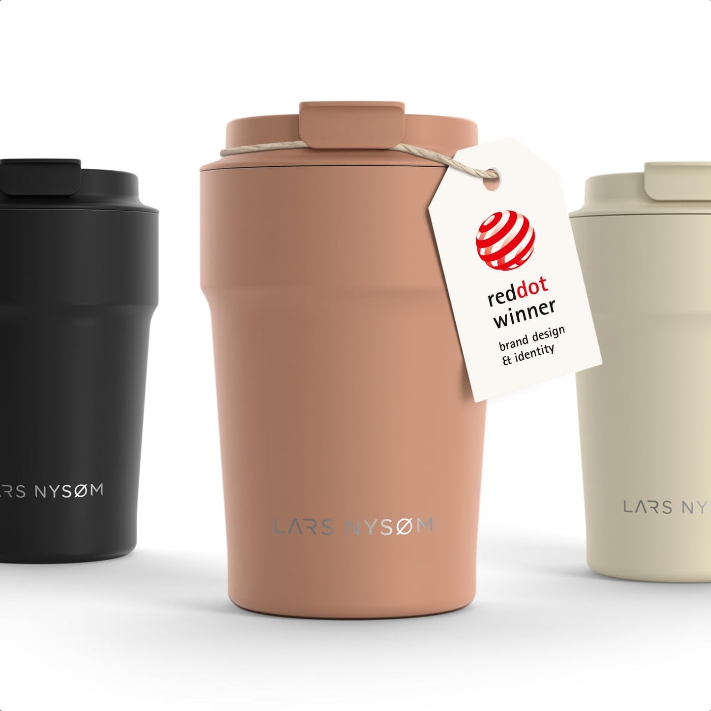 LARS NYSØM Thermo Coffee Mug to go 17oz | Travel Mug 0.5 Liter with Insulation | Silicone grip base | Leak Proof Stainless Steel Tumbler for Coffee and Tea on the Go (Powder Midnight Blue, 17oz)