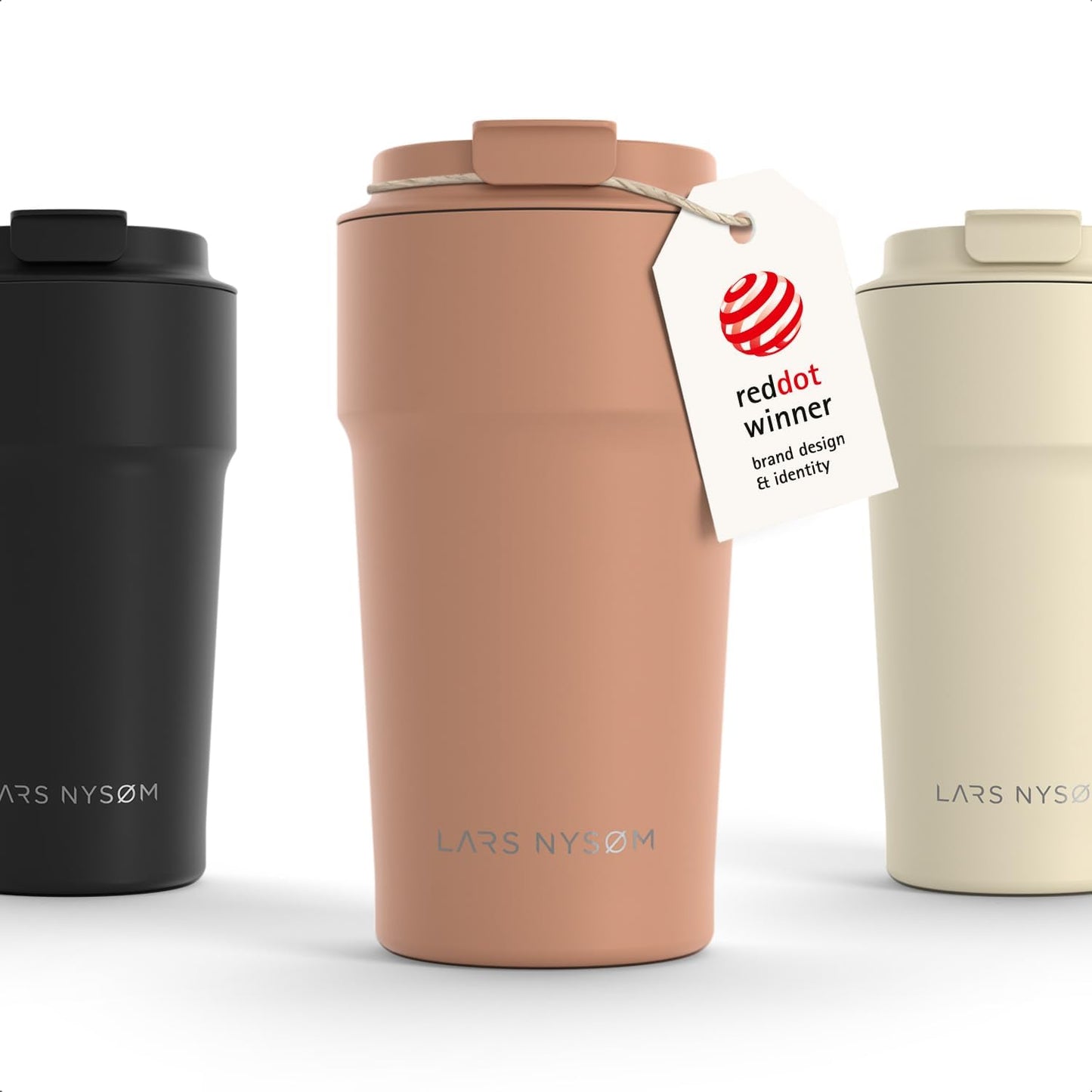 LARS NYSØM Thermo Coffee Mug to go 17oz | Travel Mug 0.5 Liter with Insulation | Silicone grip base | Leak Proof Stainless Steel Tumbler for Coffee and Tea on the Go (Powder Midnight Blue, 17oz)