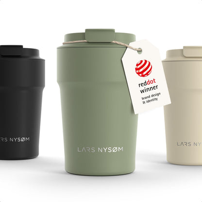 LARS NYSØM Thermo Coffee Mug to go 17oz | Travel Mug 0.5 Liter with Insulation | Silicone grip base | Leak Proof Stainless Steel Tumbler for Coffee and Tea on the Go (Powder Midnight Blue, 17oz)