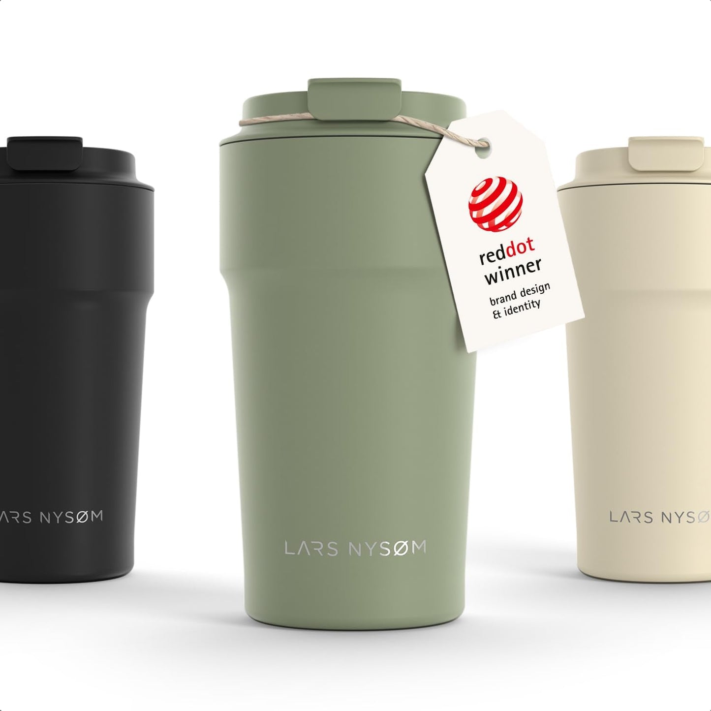 LARS NYSØM Thermo Coffee Mug to go 17oz | Travel Mug 0.5 Liter with Insulation | Silicone grip base | Leak Proof Stainless Steel Tumbler for Coffee and Tea on the Go (Powder Midnight Blue, 17oz)