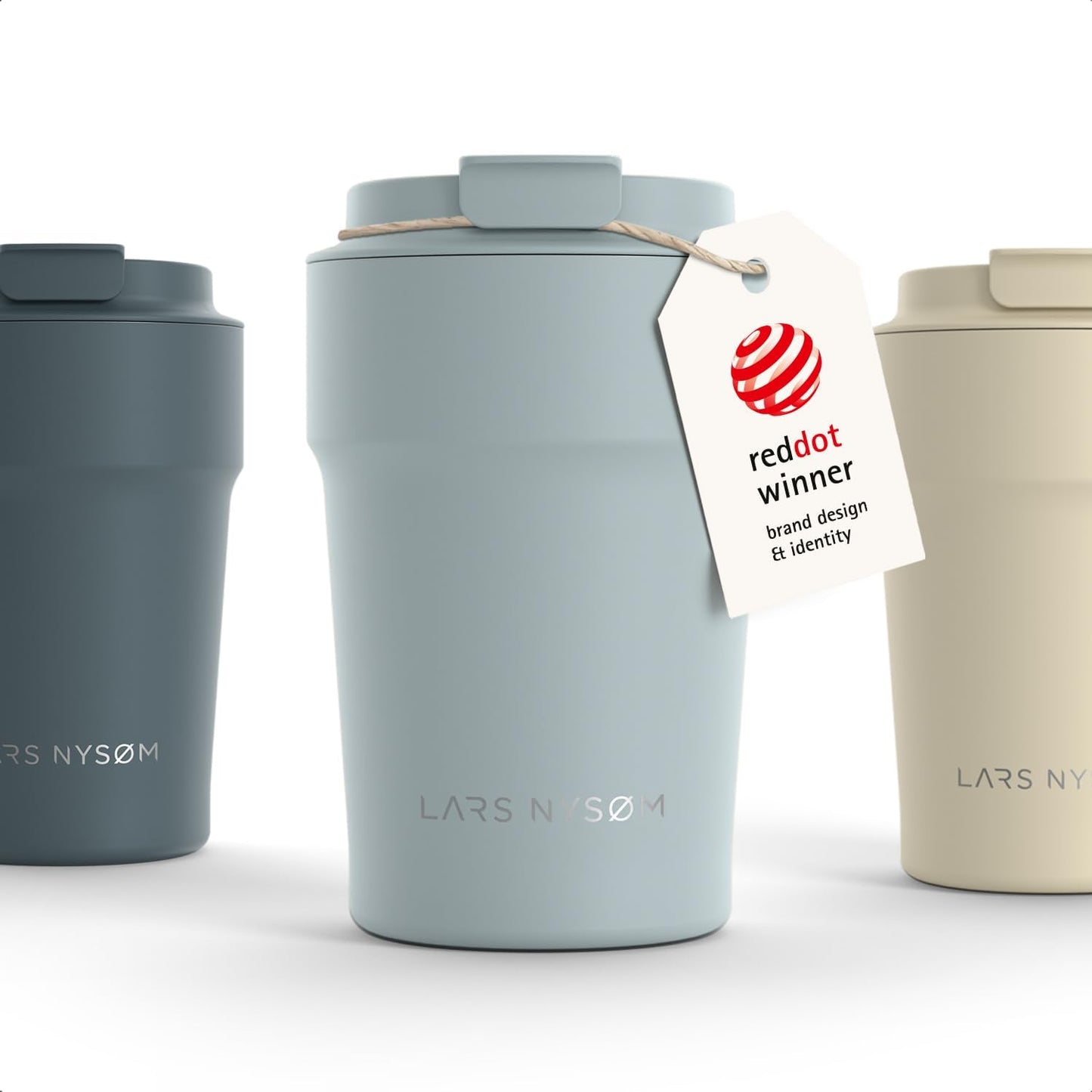 LARS NYSØM Thermo Coffee Mug to go 17oz | Travel Mug 0.5 Liter with Insulation | Silicone grip base | Leak Proof Stainless Steel Tumbler for Coffee and Tea on the Go (Powder Midnight Blue, 17oz)