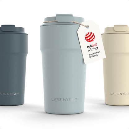 LARS NYSØM Thermo Coffee Mug to go 17oz | Travel Mug 0.5 Liter with Insulation | Silicone grip base | Leak Proof Stainless Steel Tumbler for Coffee and Tea on the Go (Powder Midnight Blue, 17oz)