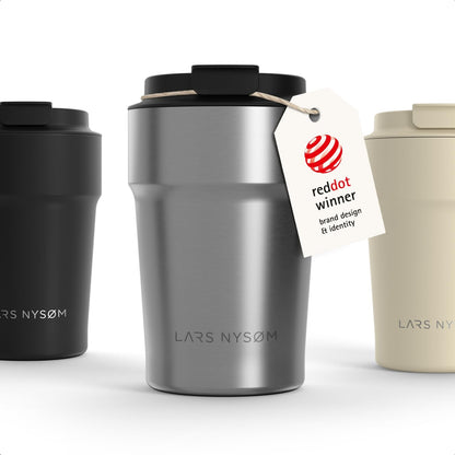 LARS NYSØM Thermo Coffee Mug to go 17oz | Travel Mug 0.5 Liter with Insulation | Silicone grip base | Leak Proof Stainless Steel Tumbler for Coffee and Tea on the Go (Powder Midnight Blue, 17oz)