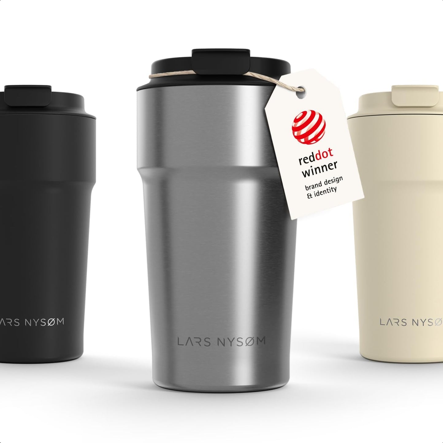 LARS NYSØM Thermo Coffee Mug to go 17oz | Travel Mug 0.5 Liter with Insulation | Silicone grip base | Leak Proof Stainless Steel Tumbler for Coffee and Tea on the Go (Powder Midnight Blue, 17oz)